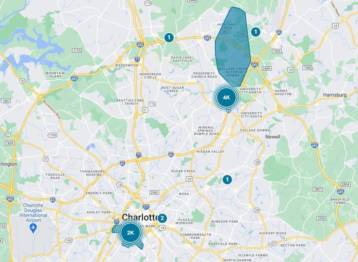 At 4 p.m. on Thursday, June 2, 2022, more than 6,000 Duke Energy customers in Charlotte, NC, were without power.