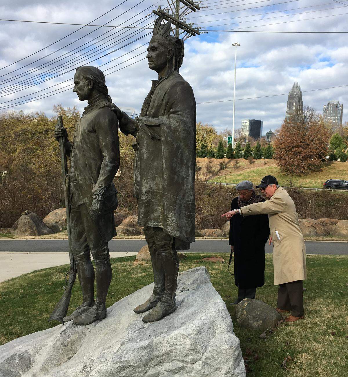 Tony Zeiss showed sculptor Ed Hamilton around the Trail of History and the two scouted possible locations for the Julius Chambers statue.