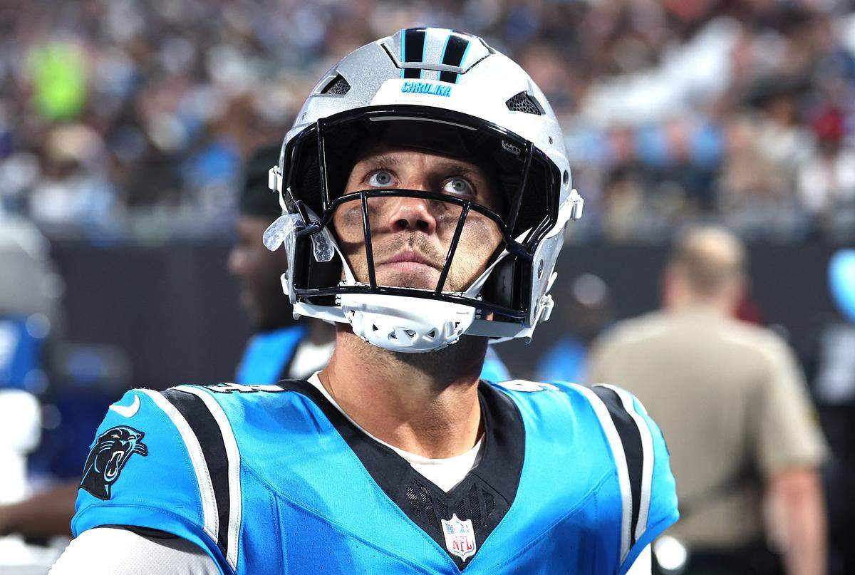 Carolina Panthers long snapper JJ Jansen stands along the team bench during action against the Cleveland Browns in August 2025 at Bank of America Stadium in Charlotte, North Carolina. 
