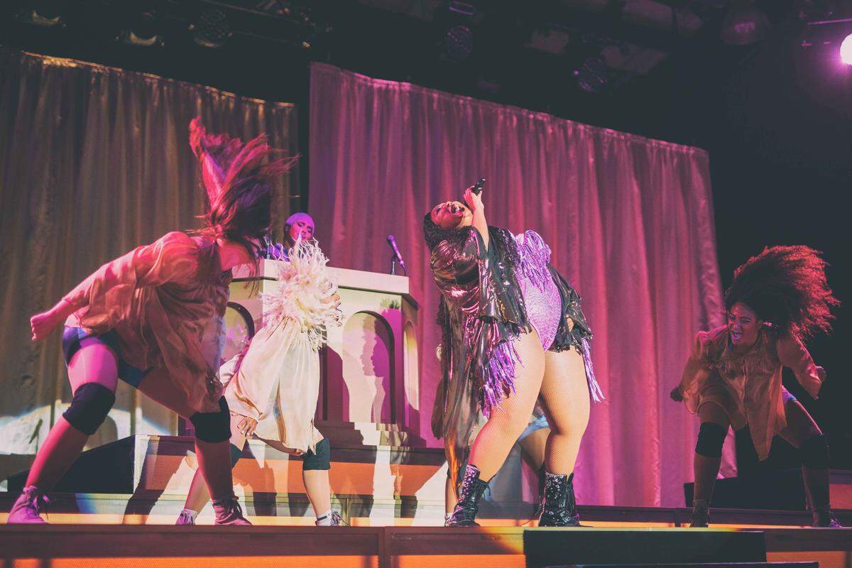 Lizzo belts out lyrics to her self-love, body-positive songs at Charlotte Metro Credit Union Amphitheatre on Sunday, September 16, 2019.