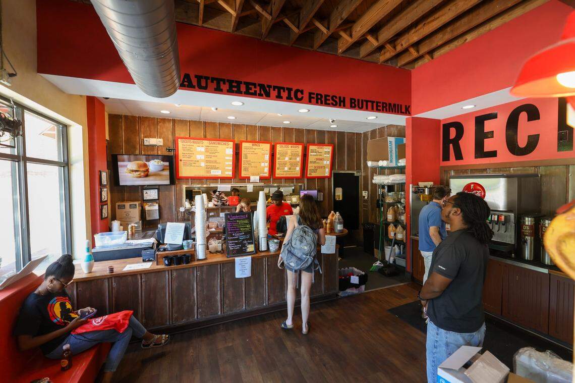 Customers line up to order lunch at Hubee D’s on Wednesday, May 29.