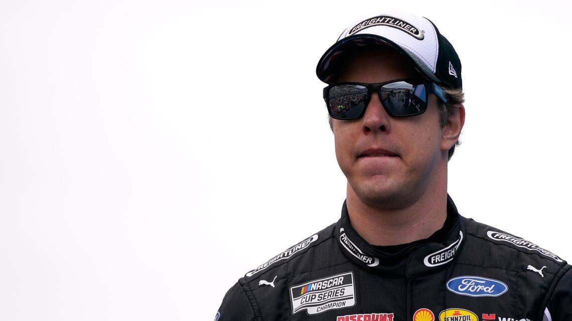 Brad Keselowski at a NASCAR Cup Series auto race, Sunday, July 18, 2021, in Loudon, N.H. (AP Photo/Charles Krupa)