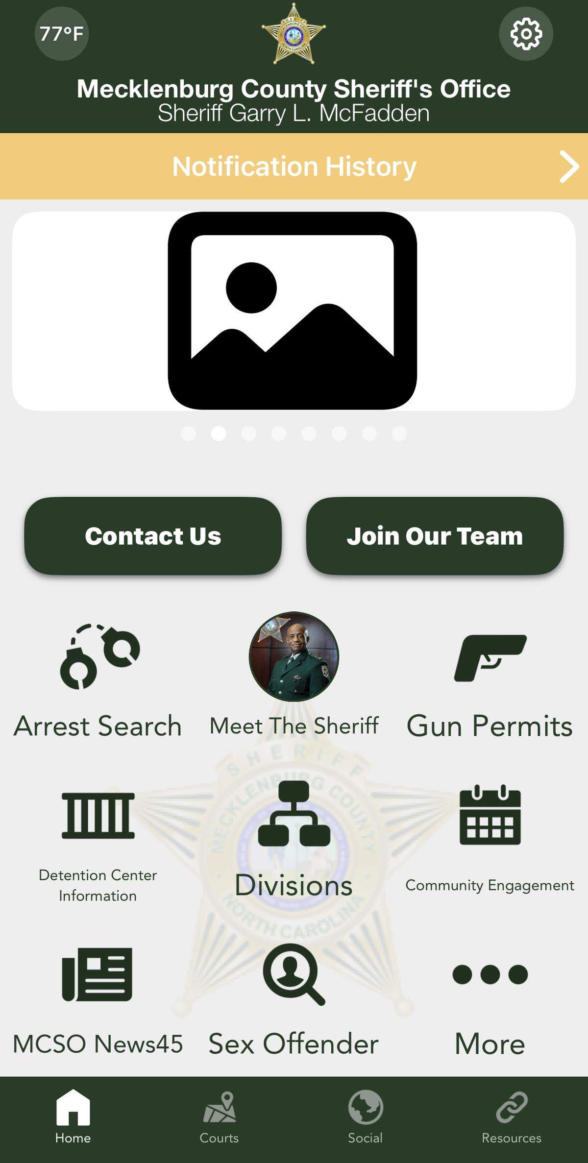 The Mecklenburg County Sheriff’s Office’s smartphone app on April 22, 2025.