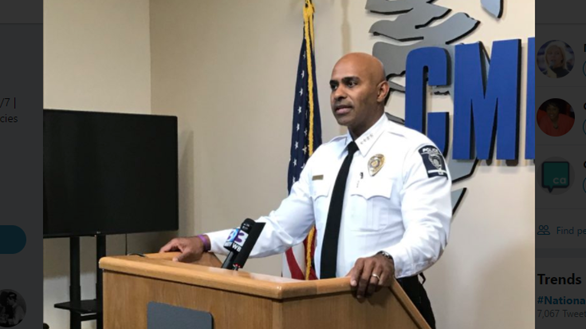 Charlotte-Mecklenburg police Chief Kerr Putney announced at a press conference that an officer has been charged with larceny.