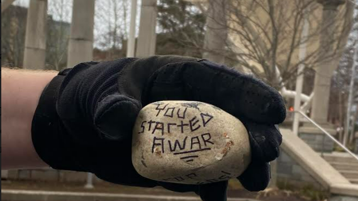 A 22-year-old Pennsylvania man has been arrested on charges of vandalizing Asheville’s City Hall with rocks and spray paint, police say.