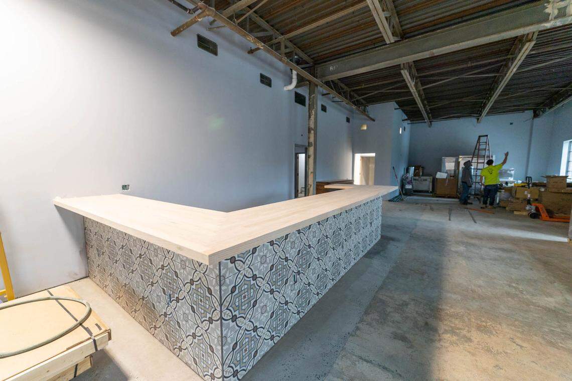 The bar at Biblio. Patrons will order their bottle here, and the chef will pair the food to the wine they order.