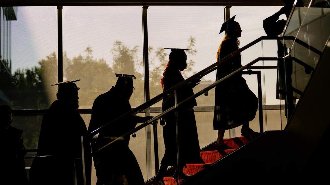 Durham Technical Community College students head to graduation in May 2023.