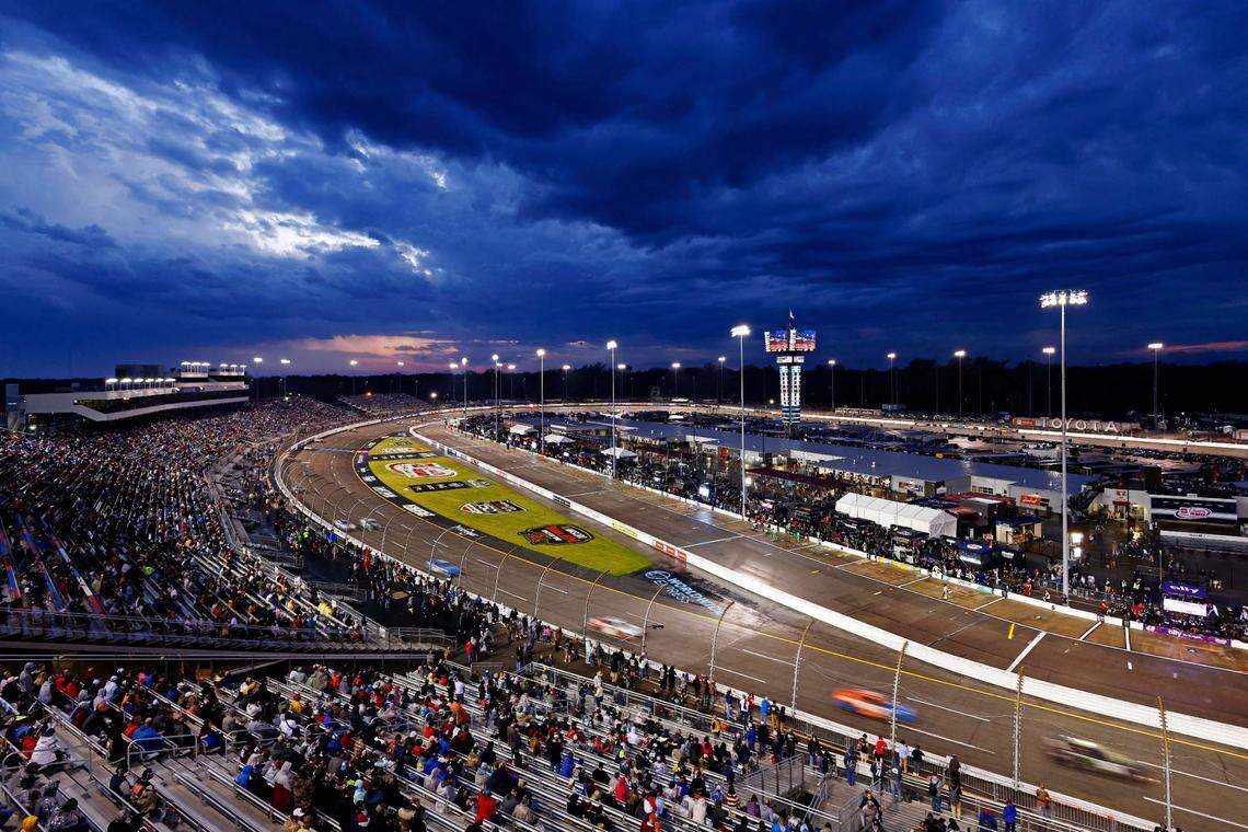 Mar 31, 2024; Richmond, Virginia, USA; Rain clouds move over the track during the Toyota Owners 400 at Richmond Raceway.