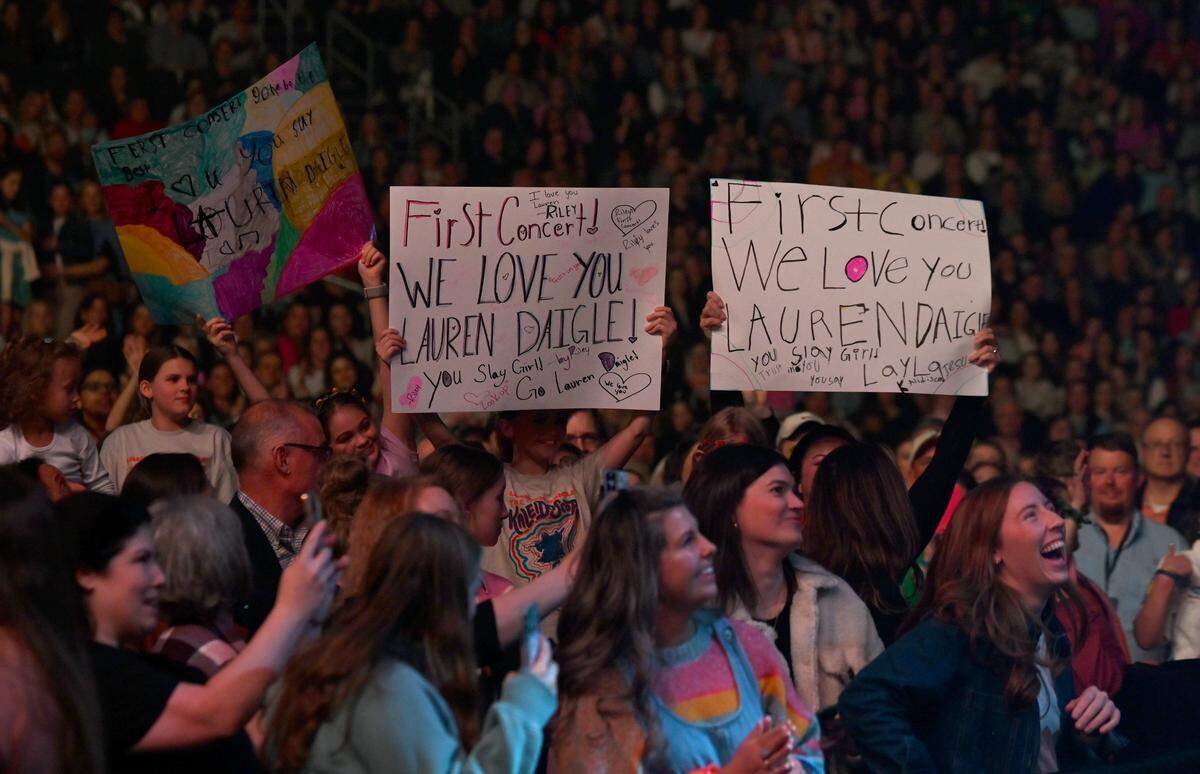Fans enjoy interacting with contemporary Christian music singer Lauren Daigle, during her Kaleidoscope Tour at Spectrum Center in Charlotte, NC on Thursday, February 22, 2024.