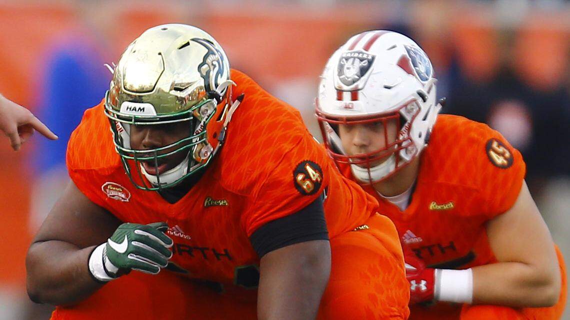 Former Charlotte 49er Nate Davis hopes to take his talents as an offensive lineman to the NFL this spring.