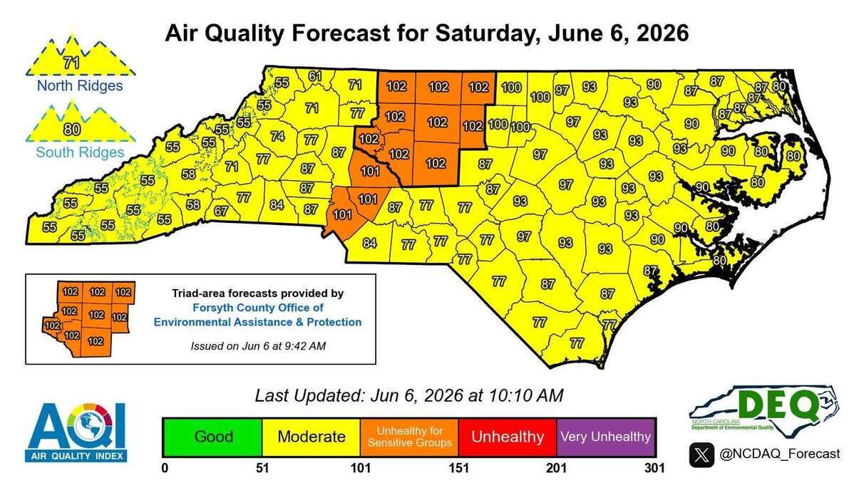 The state issued a Code Orange air quality alert until 8 p.m. Saturday for Mecklenburg, Cabarrus and Rowan counties.