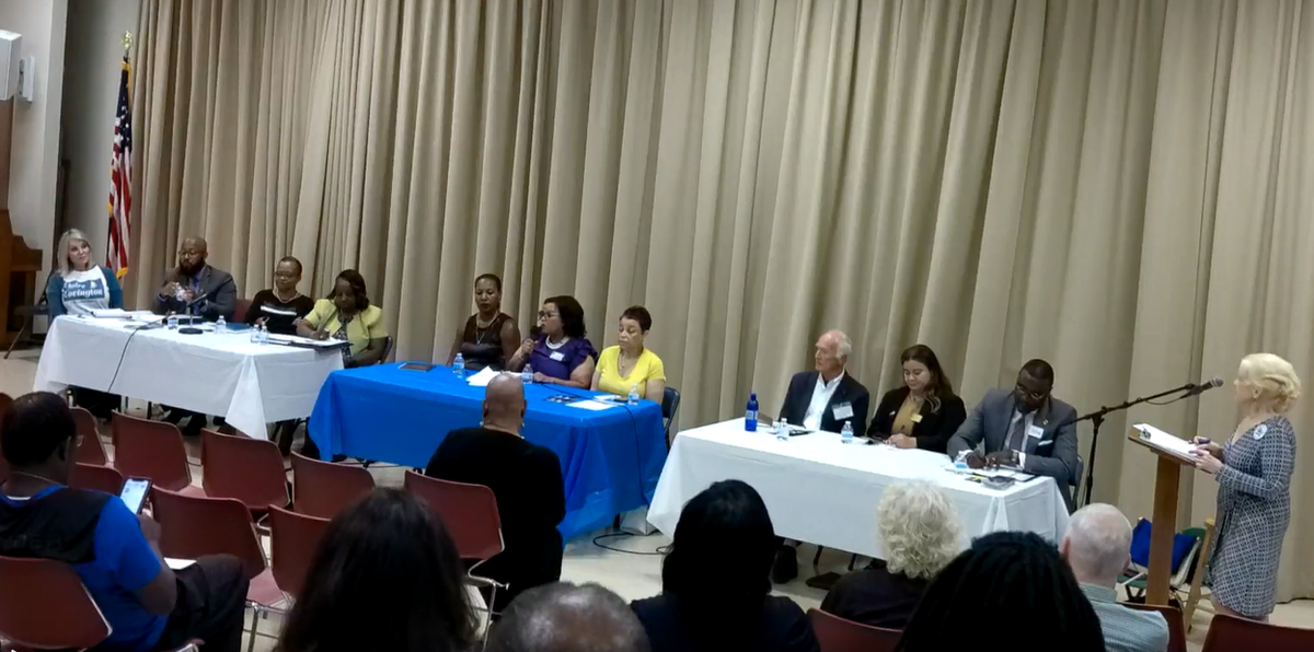 Charlotte-Mecklenburg Schools Board of Education candidates participate in a forum Tuesday at Friendship Missionary Baptist Church in Charlotte. A total of 14 candidates are competing for three at-large seats.