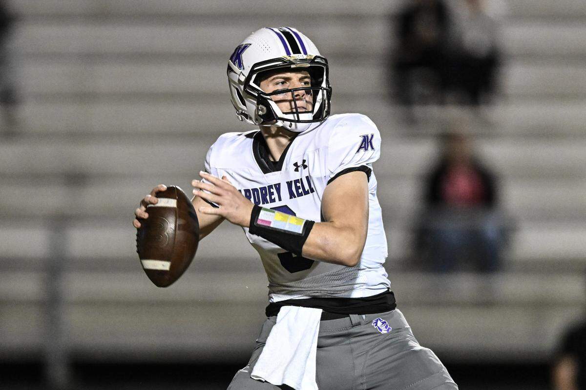 Ardrey Kell quarterback Jared Curtis drops back to pass during the first half of an NCHSAA football game against Providence on Oct. 30, 2025, in Charlotte, North Carolina.