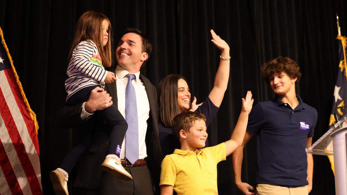 Jeff Jackson and his family greet guests at Lenny Boy Brewing Co. in Charlotte on Nov. 8, 2022, the night he won his seat in Congress. On Oct. 18 2023, Jackson, a Democrat from Charlotte, learned he’ll likely lose his seat under new maps drawn by N.C. Republicans.
