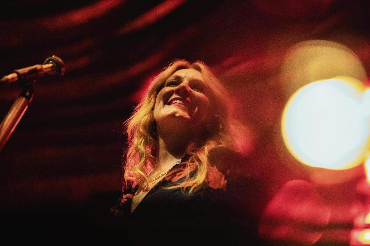 Morgane Stapleton on stage during her husband’s concert in Charlotte.