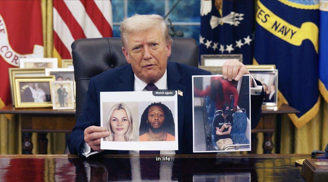 President Donald Trump in a White House video Sept. 9, 2025, where he blamed policies in Democratic-run cities like Charlotte for contributing to the death of Iryna Zarutska, who was stabbed on the light rail.