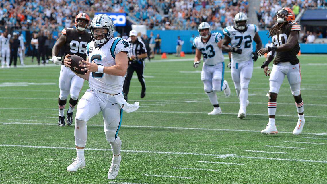 Panthers QB Baker Mayfield jokes about getting taller, prepares for Week 2 vs. Giants