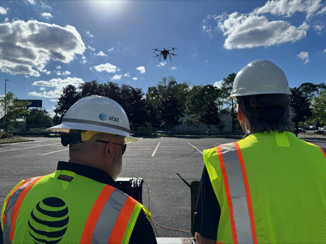 AT&T workers in Florida operate a drone that can be used to provide cellphone connections after natural disasters hit. Some of those drones have now been deployed in western North Carolina to help those who lost cellphone service after Tropical Storm Helene.