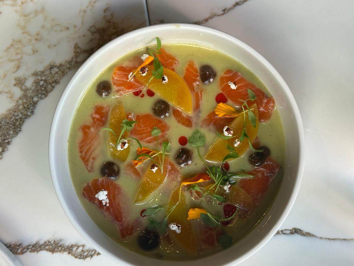 Mazi’s salmon crudo is robustly flavored and colorful.