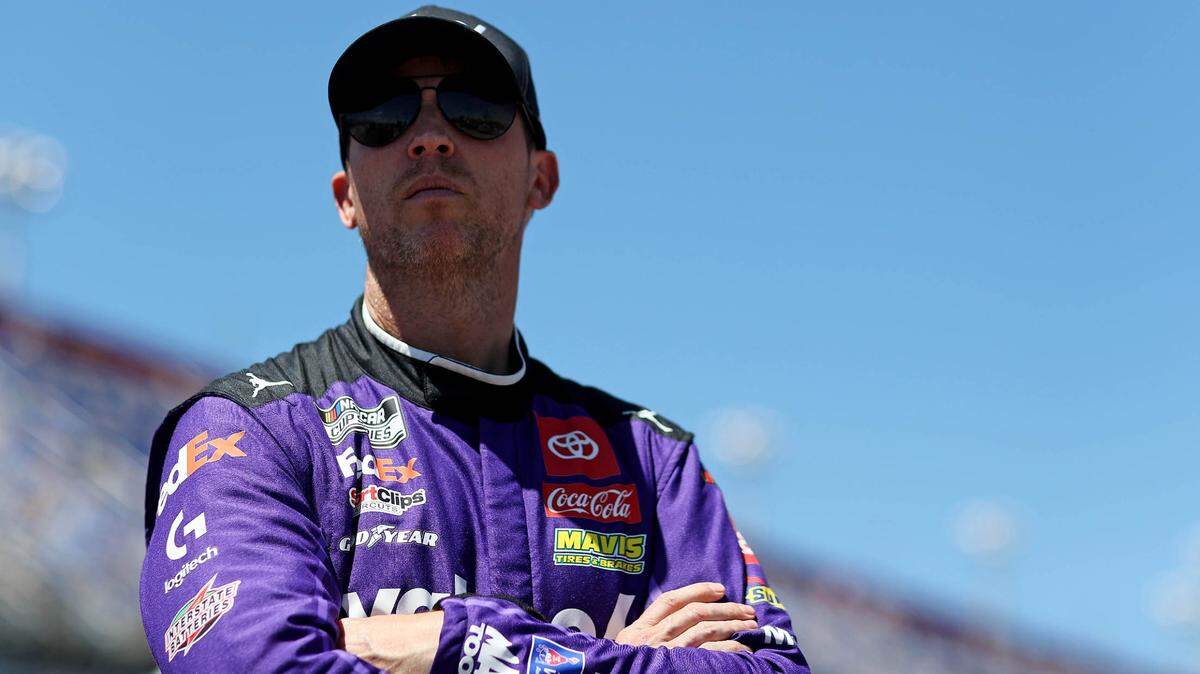 May 11, 2024; Darlington, South Carolina, USA; NASCAR Cup Series driver Denny Hamlin (11) during qualifying for the Goodyear 400 at Darlington Raceway.