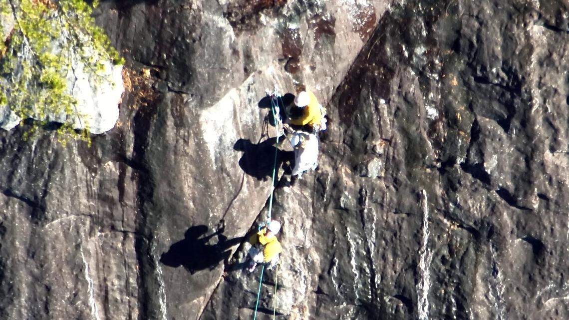 Transylvania County Rescue Chief Christopher Alquiza says the men were stranded from 6:30 p.m. until around 10 a.m. the next morning, and they had intended to “self rescue.” 