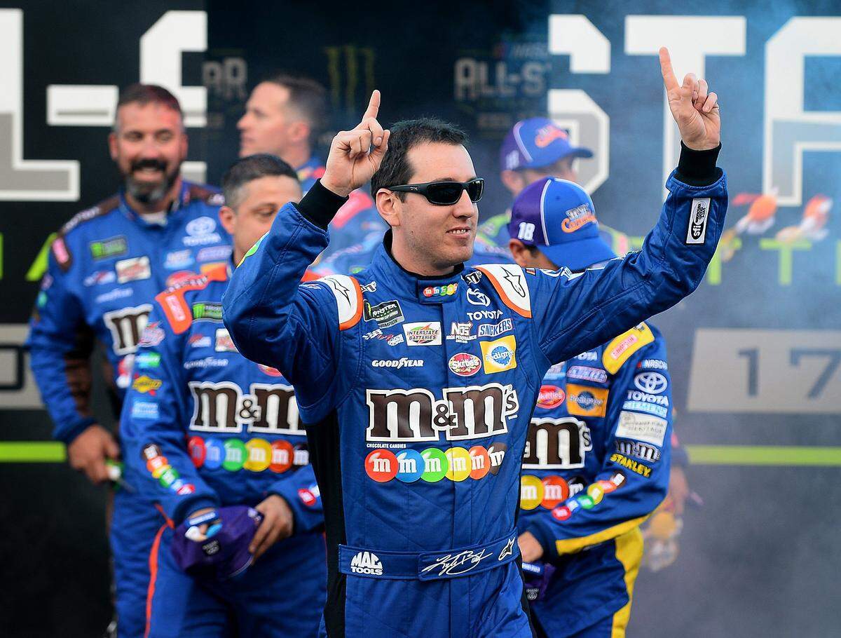 NASCAR driver Kyle Busch and his team are introduced prior to the NASCAR Monster Energy All-Star Race on Saturday, May 20, 2017 at Charlotte Motor Speedway in Concord, NC.