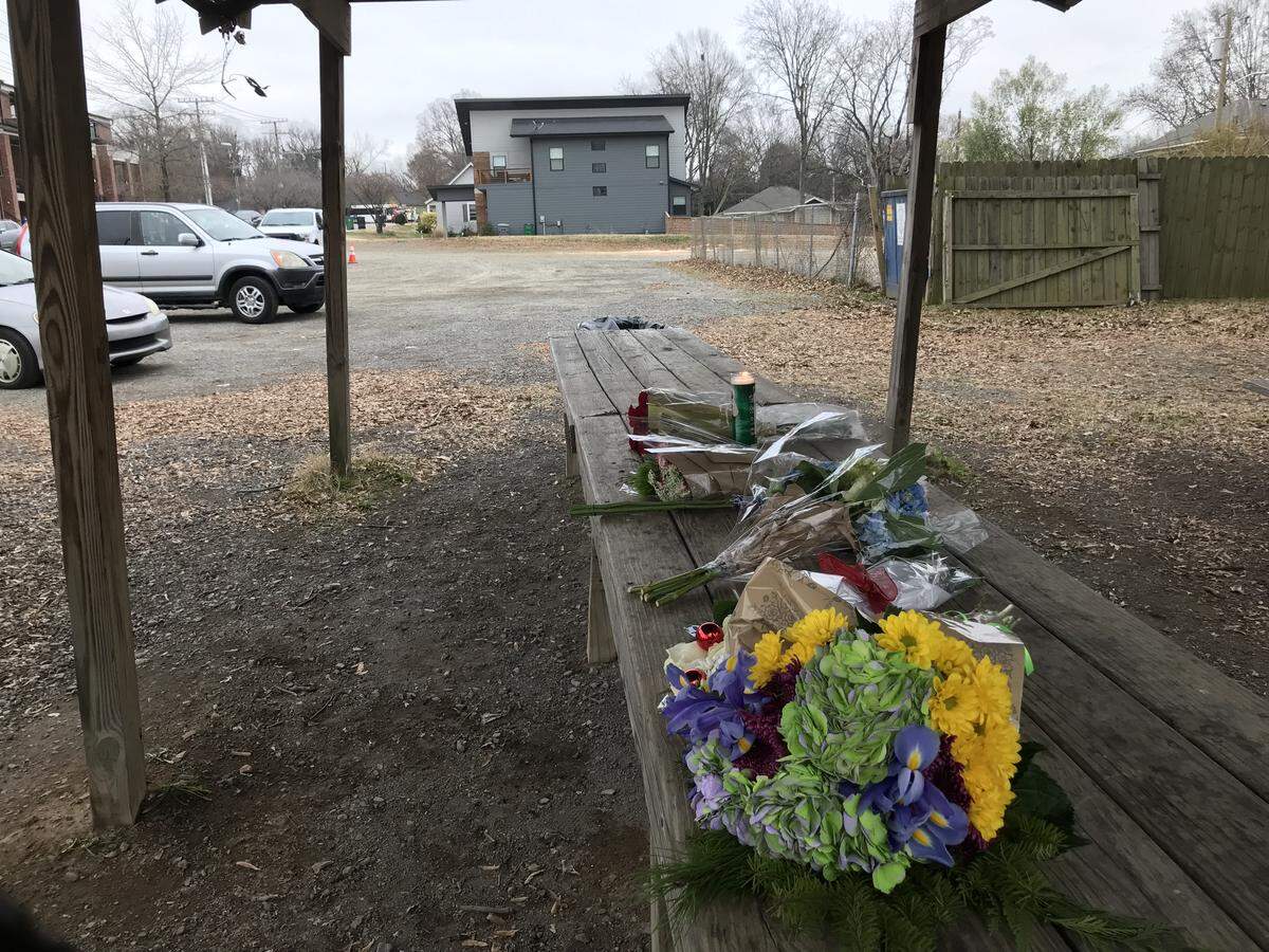 Flowers, letters and a candle were left on the table outside Brooks’ Sandwich House in memory of Scott Brooks.