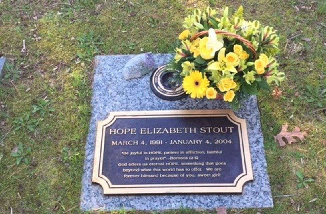 Hope Stout’s ashes are buried at Forest Lawn Cemetery in Weddington.
