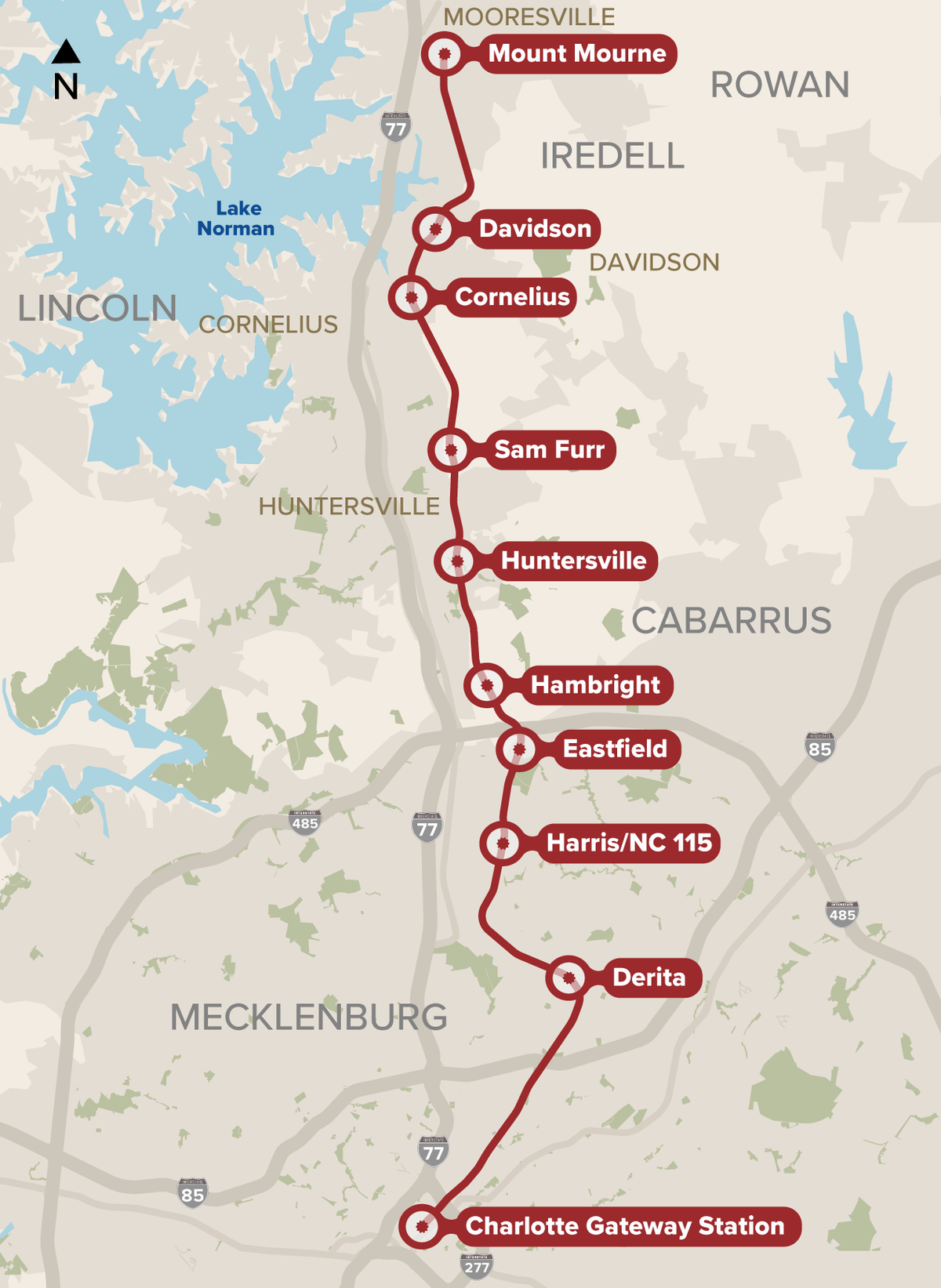 A map shows the current stops planned along the Red Line.