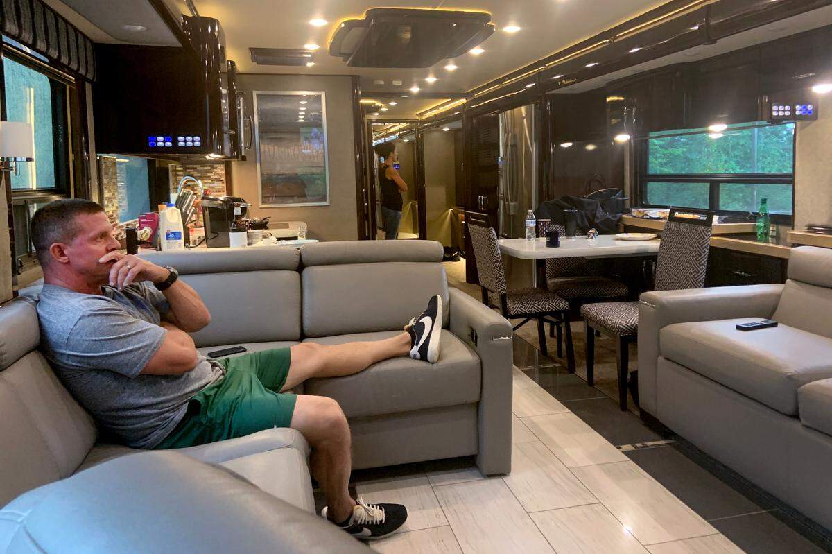 Dan Reynolds, father of Charlotte quarterback Chris Reynolds, watches the 49ers play Appalachian State from his RV.
