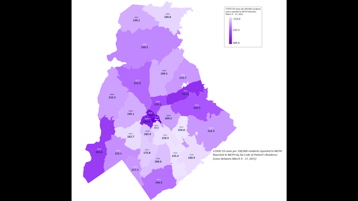 Map of COVID case rates: Big improvement in one Charlotte ZIP code, three got worse
