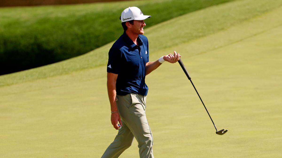 Nick Dunlap walks across on the 11th green Friday during the second round of the Masters Tournament at Augusta National Golf Club.