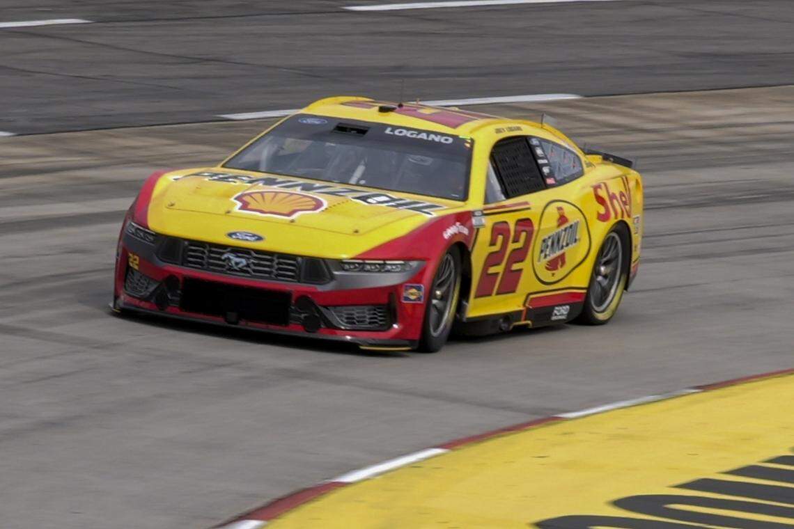 Mar 29, 2025; Martinsville, Virginia, USA; NASCAR Cup Series driver Joey Logano (22) during practice and qualifying for the Cook Out 400 at Martinsville Speedway.