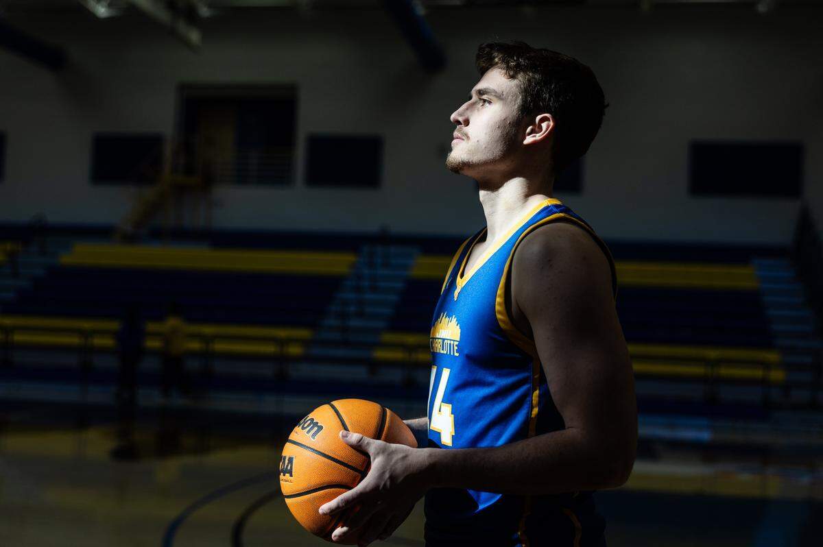 Johnson & Wales Cole Callaway poses for a portrait at JWU Wildcat Center in Charlotte, N.C., on Wednesday, January 28, 2026.