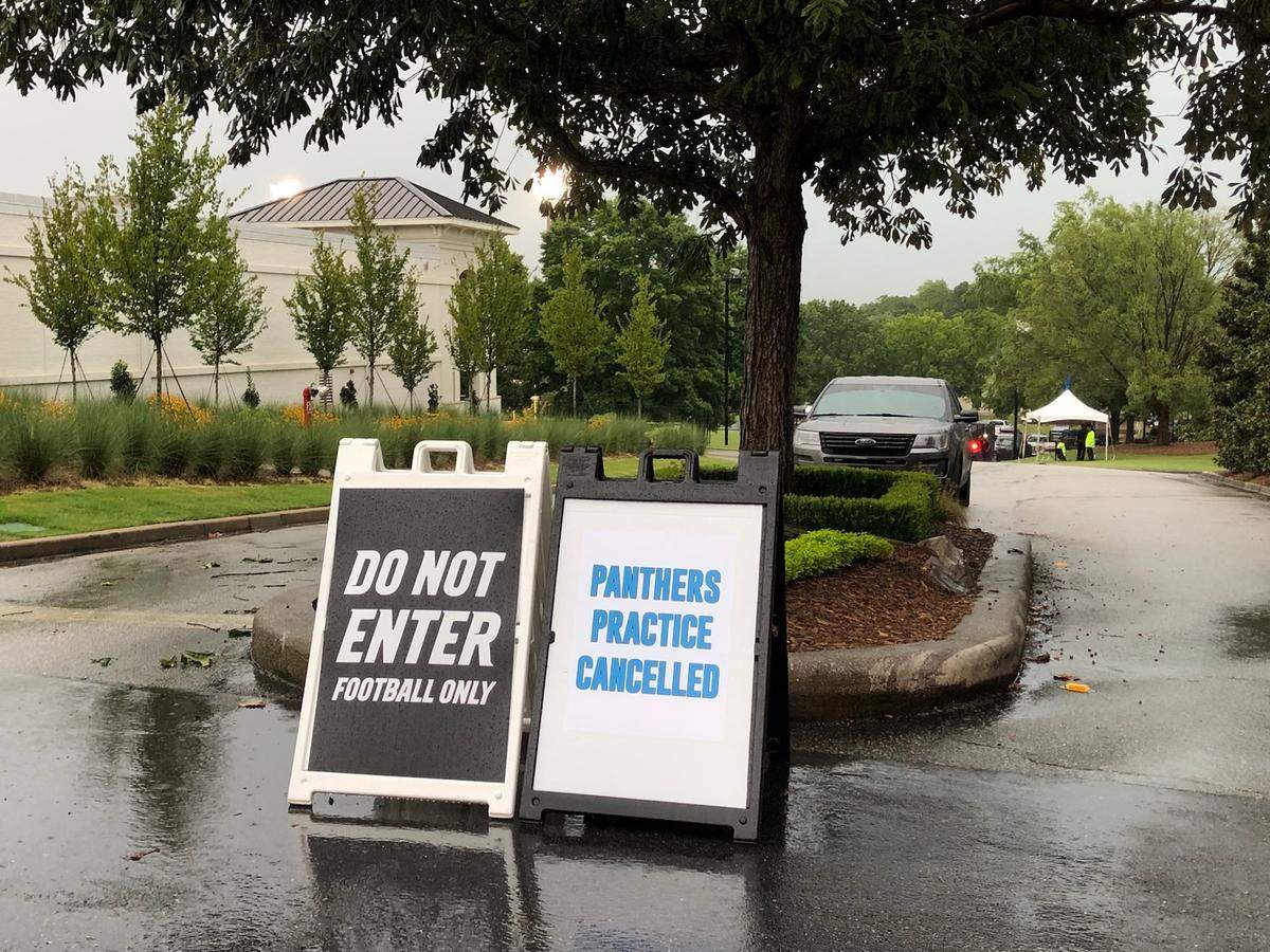 The Carolina Panthers’ final practice of 2023 training camp was canceled early Thursday morning after rain and thunderstorms arrived at Spartanburg, S.C.