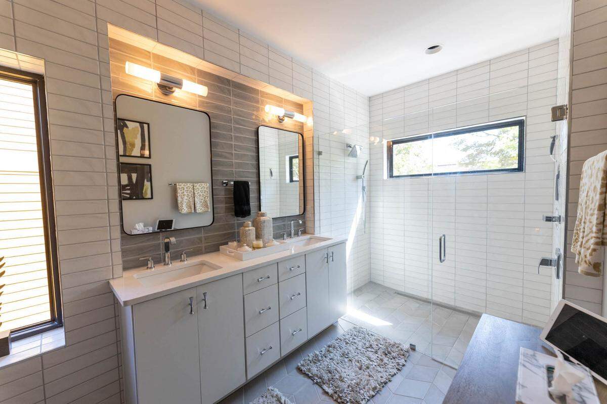 The bathroom in the owner’s suite includes a large, walk-in shower.
