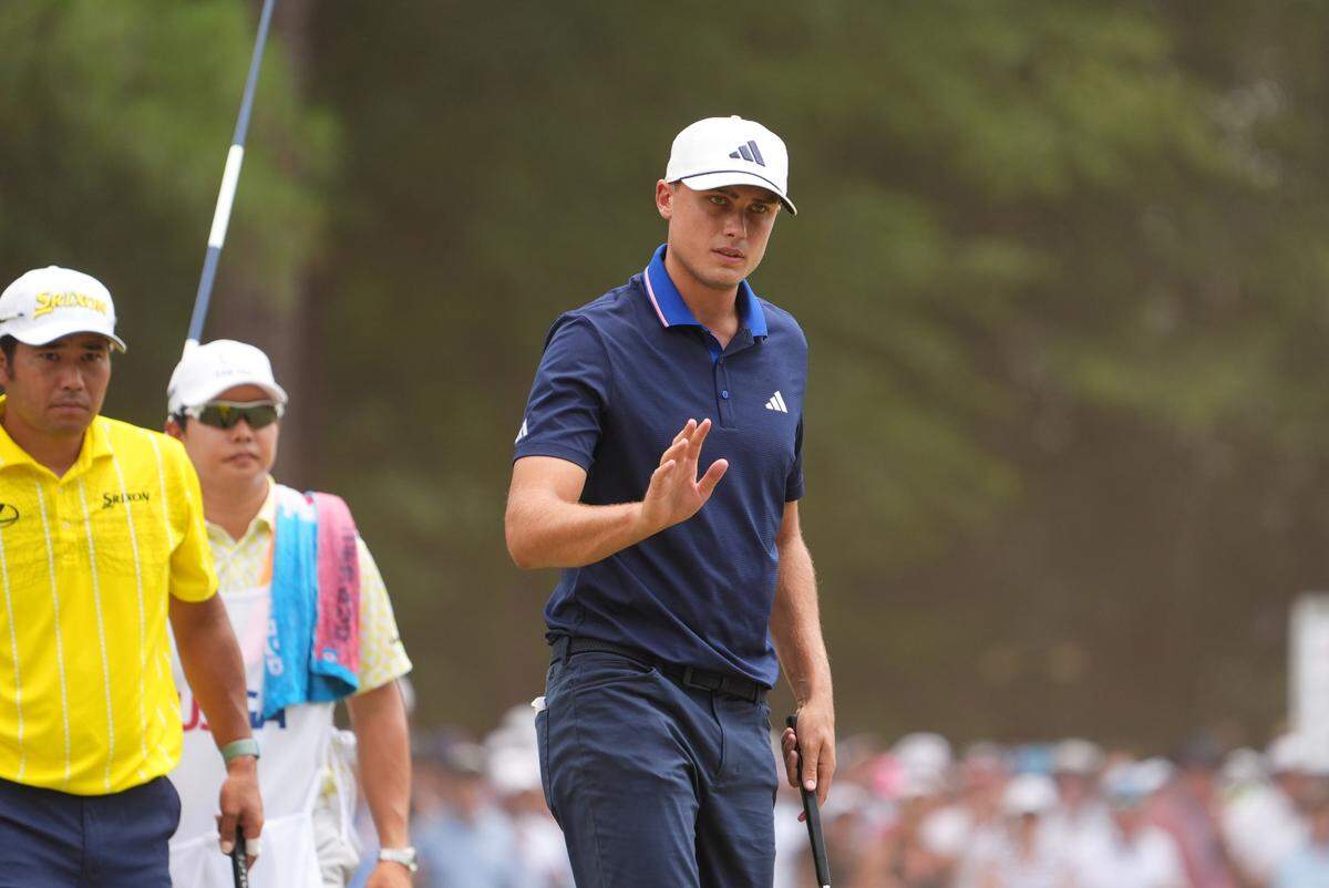 Ludvig Aberg acknowledges the gallery on the first green during the final round of June’s U.S. Open golf tournament at Pinehurst.