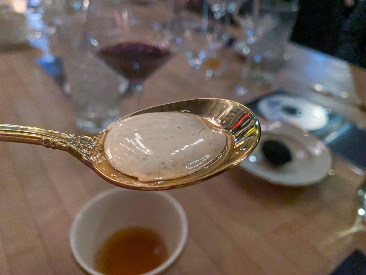 Charmoula Yogurt Explosion at a recent Anomaly pop-up dinner. 