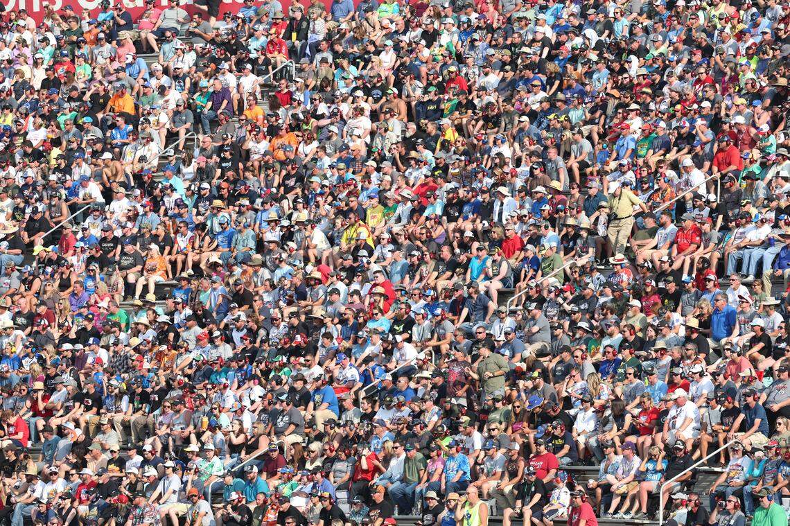 NASCAR fans fill the stands for the All-Star Open race at North Wilkesboro Speedway on Sunday, May 21, 2023.