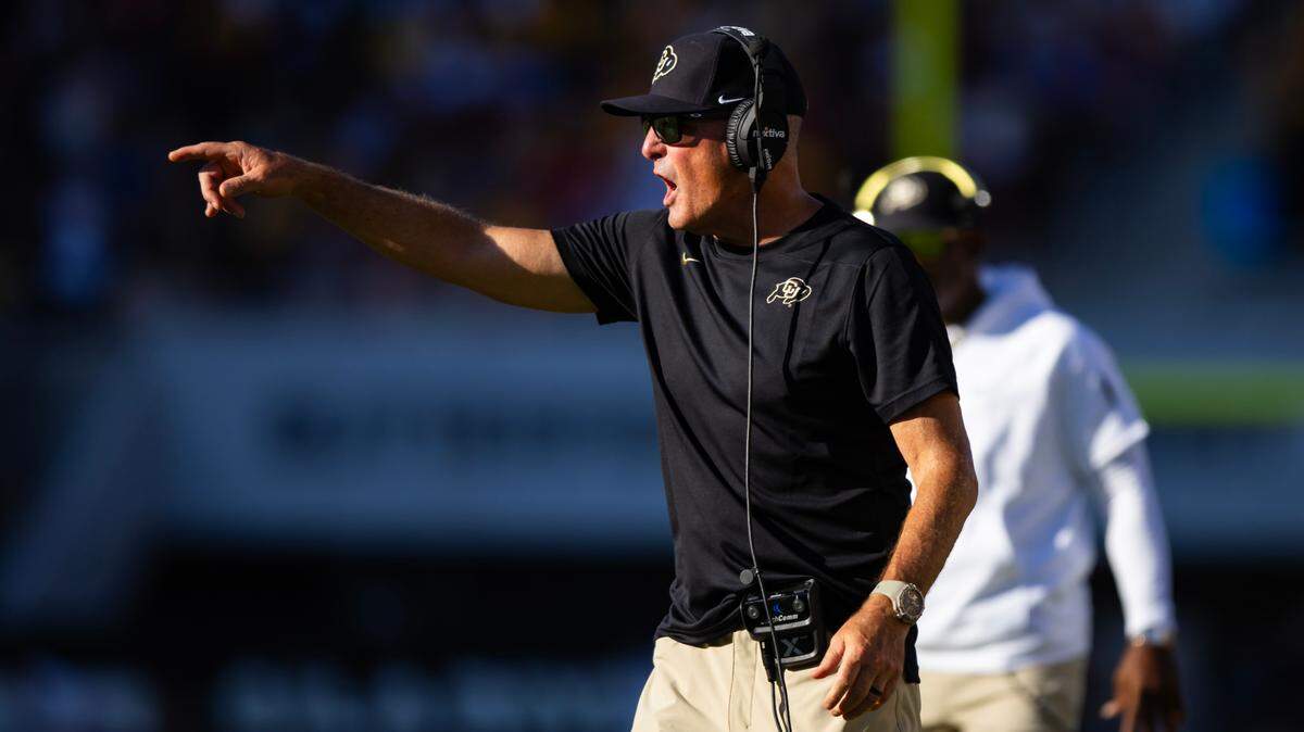 Oct 7, 2023; Tempe, Arizona, USA; Colorado Buffaloes tight end coach Tim Brewster against the Arizona State Sun Devils at Mountain America Stadium.