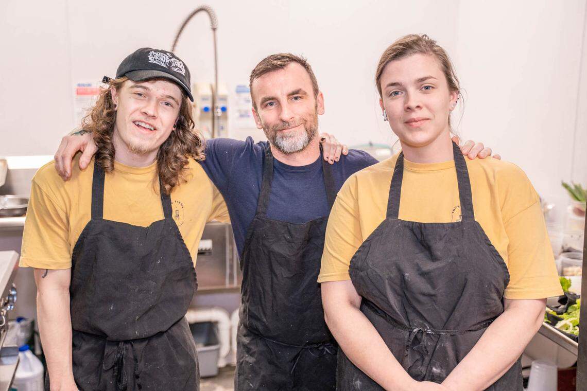 Sam Diminich (center) works alongside his team, sous chef Leland Brown and chef of cuisine Jenessa Staruch, in his kitchen at City Kitch.