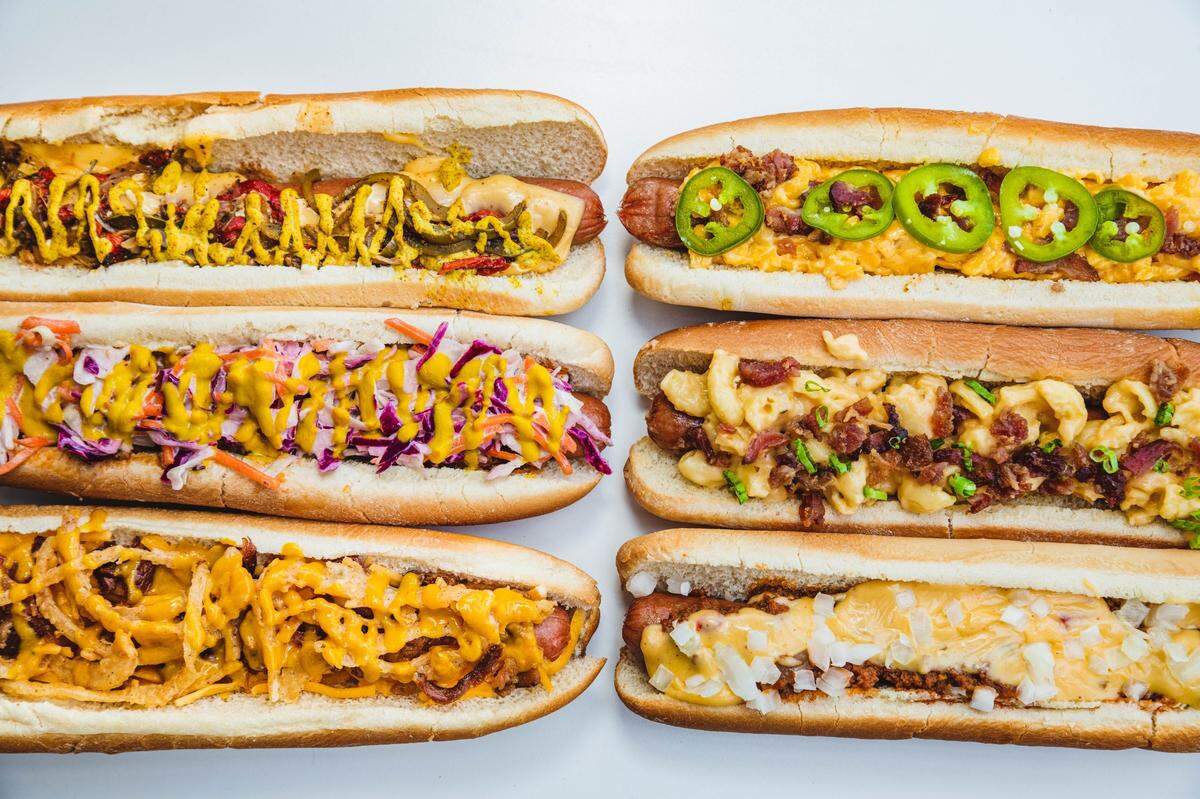 Foot-long hot dogs at Goldie’s.
