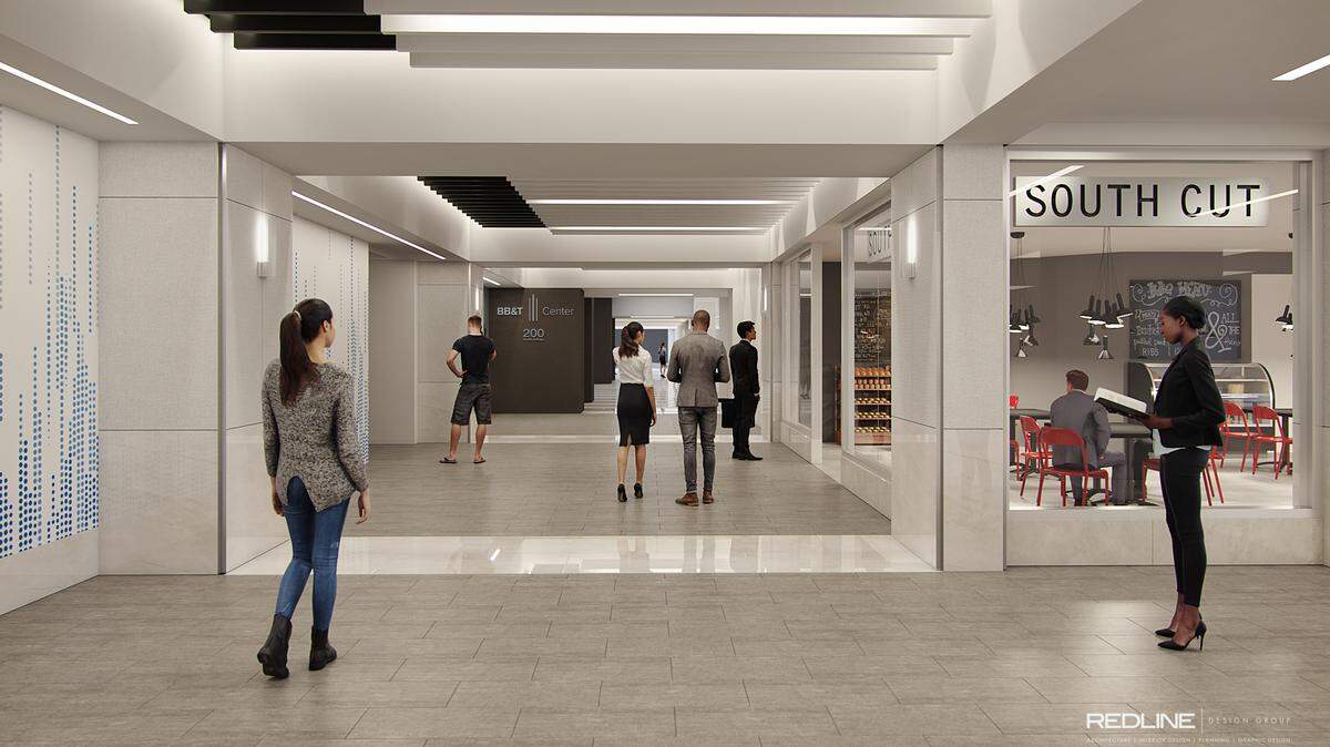 Rendering of the renovated Overstreet Mall in uptown Charlotte