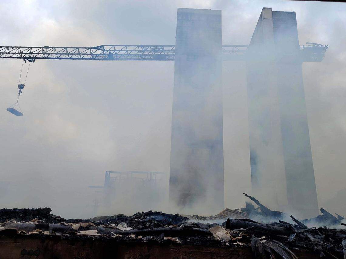 A structure of a building is seen after the fire at a Charlotte’s South Park neighborhood Thursday morning.