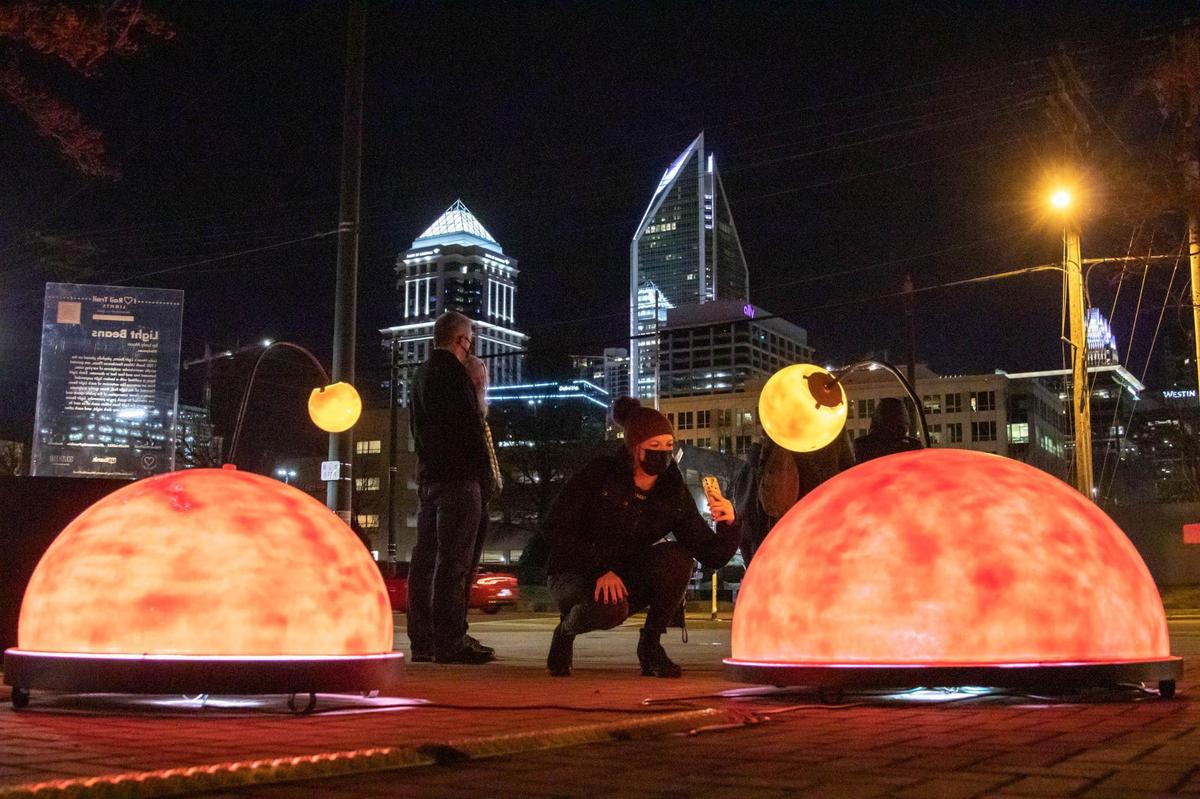 Just South of the Uptown is “Light Beans” by Luvly Moon. It is one of a series of art installations in 2021’s I Heart Rail Trail: Lights displays.