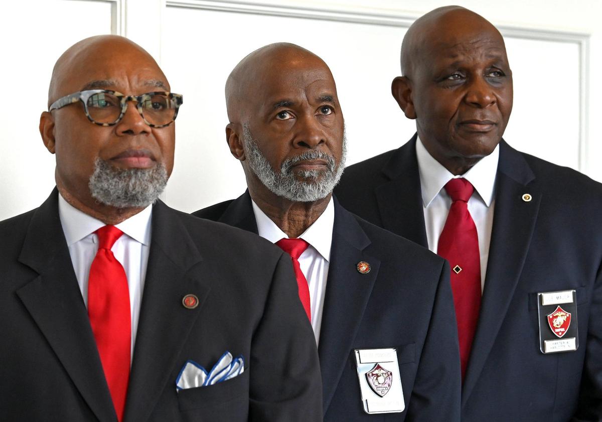 (Left-Right) Tony Miller, Glenn Proctor and Joe Major are members of the Montford Point Marine Association Charlotte Chapter #40. The association’s mission is to help find families of the original Montford Point Marines so that their legacy will live on as the first Black Marines who were allowed to enlist.