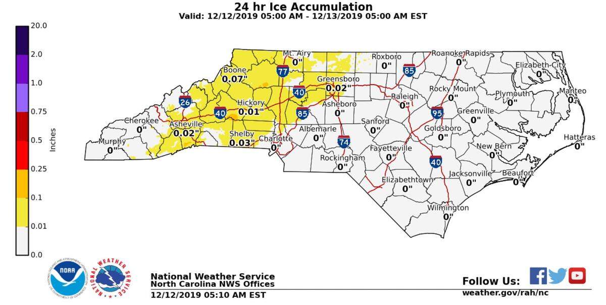 Much of western North Carolina and the Piedmont area under a winter weather advisory.