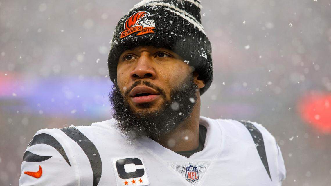Cincinnati Bengals safety Vonn Bell (24) looks on before an NFL divisional round playoff football game Sunday, Jan. 22, 2023, in Orchard Park, NY. (AP Photo/Matt Durisko)