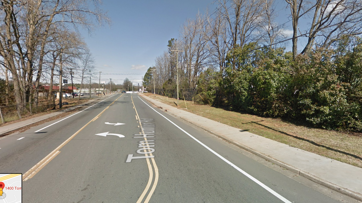 Tom Hunter Road in north Charlotte where the homicide investigation is underway.
