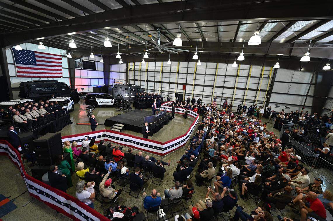 Vice President JD Vance waves as he arrives to give a speech about the death of Iryna Zarutska, Charlie Kirk and the administration’s tax cuts.
